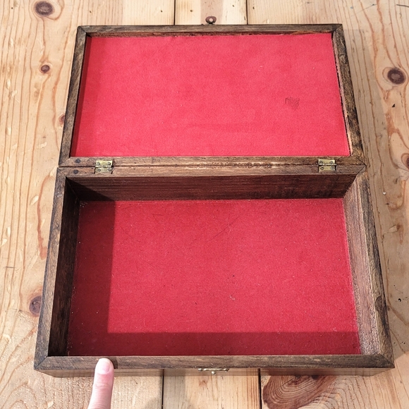 Vintage Carved Wood And Tile Trinket Box Felt Lined Hinged Lid 11 Inch Floral - Picture 6 of 11